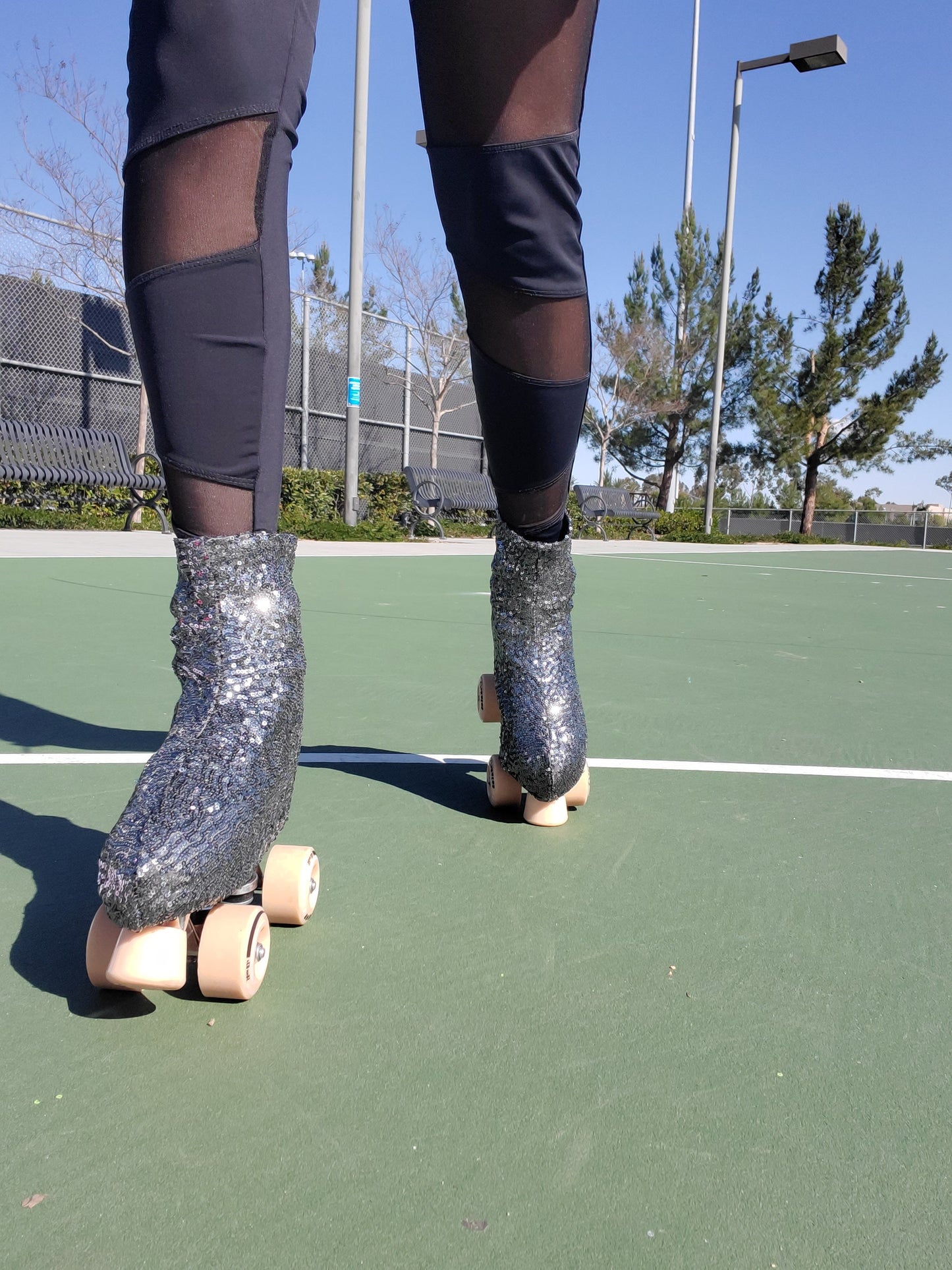 Gunmetal Sequin Roller Skate Boot Covers/Huggies