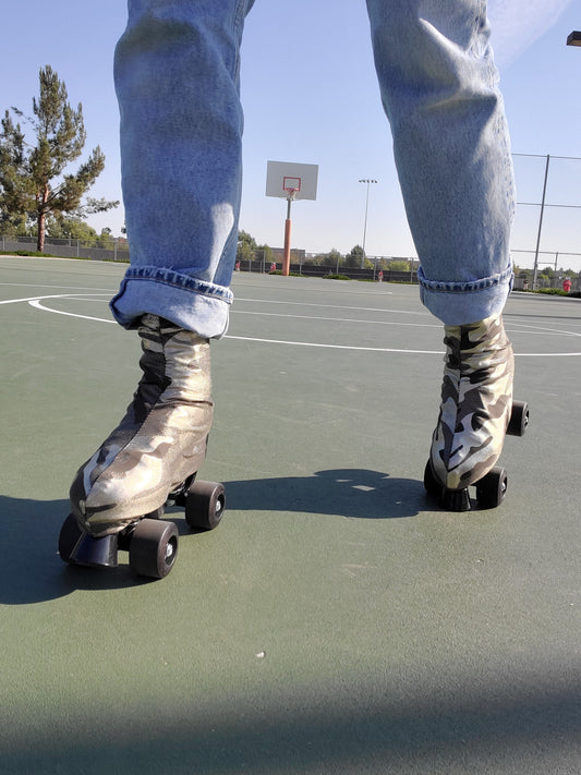 Olive Shimmer Gold Camouflage Roller Skate Boot Covers/Huggies